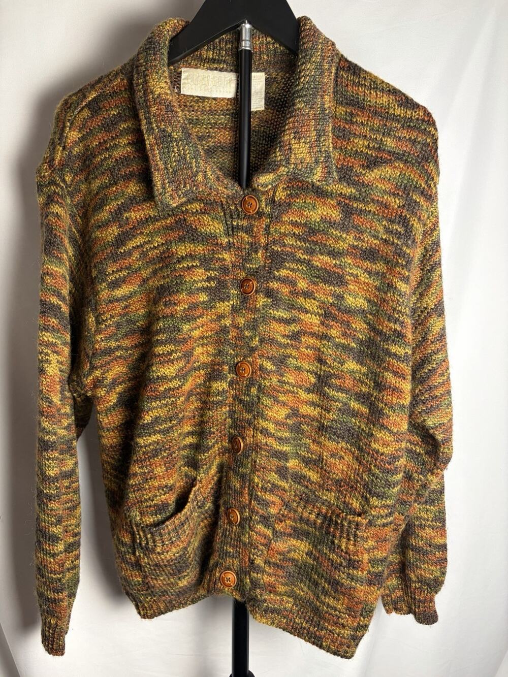 VTG 90s Elisabeth By Liz Claiborne Marled Earth Tone Collared Cardigan Sz L